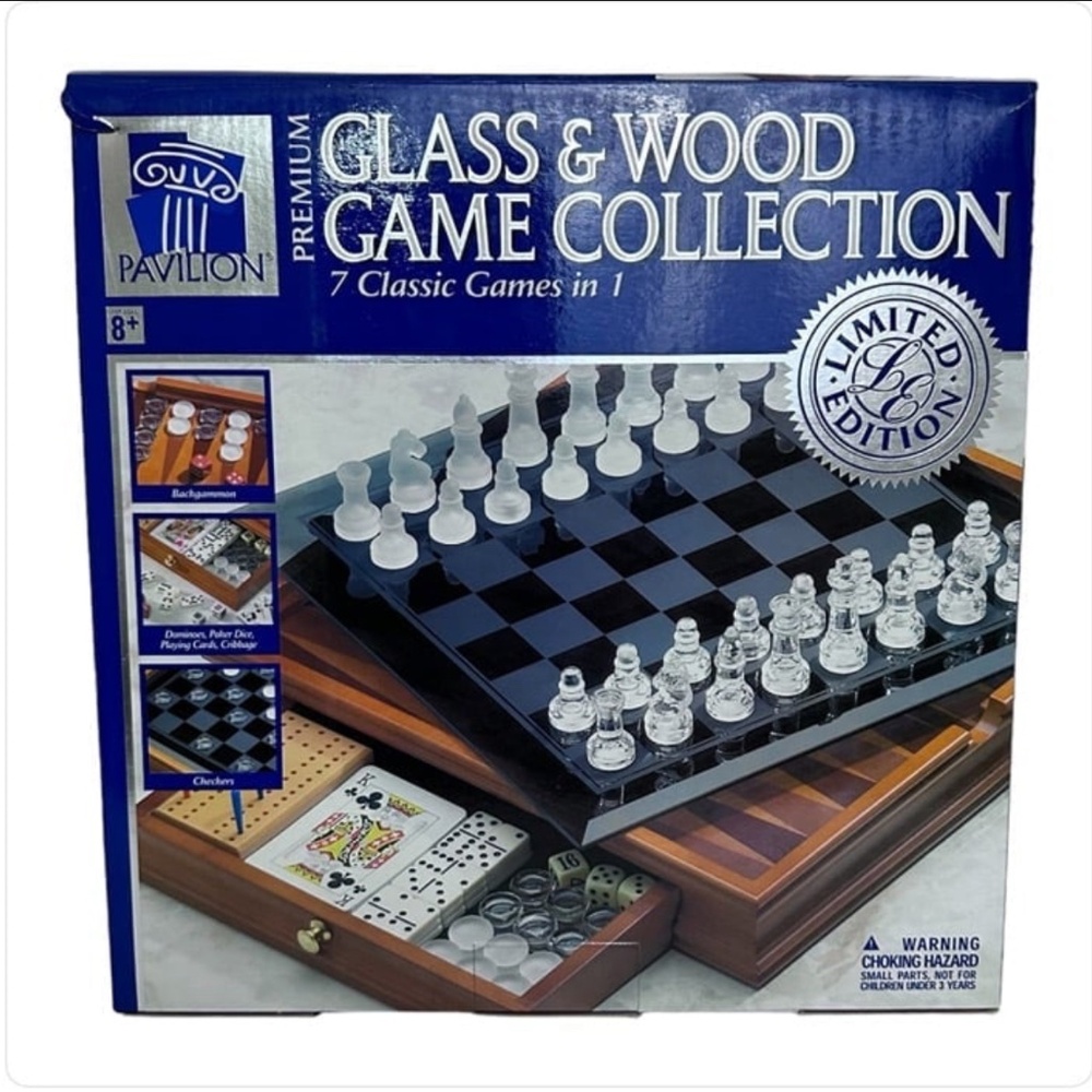 Pavilion Glass & Wood Game Collection 7 Classic Games in 1  { LIMITED EDITION }